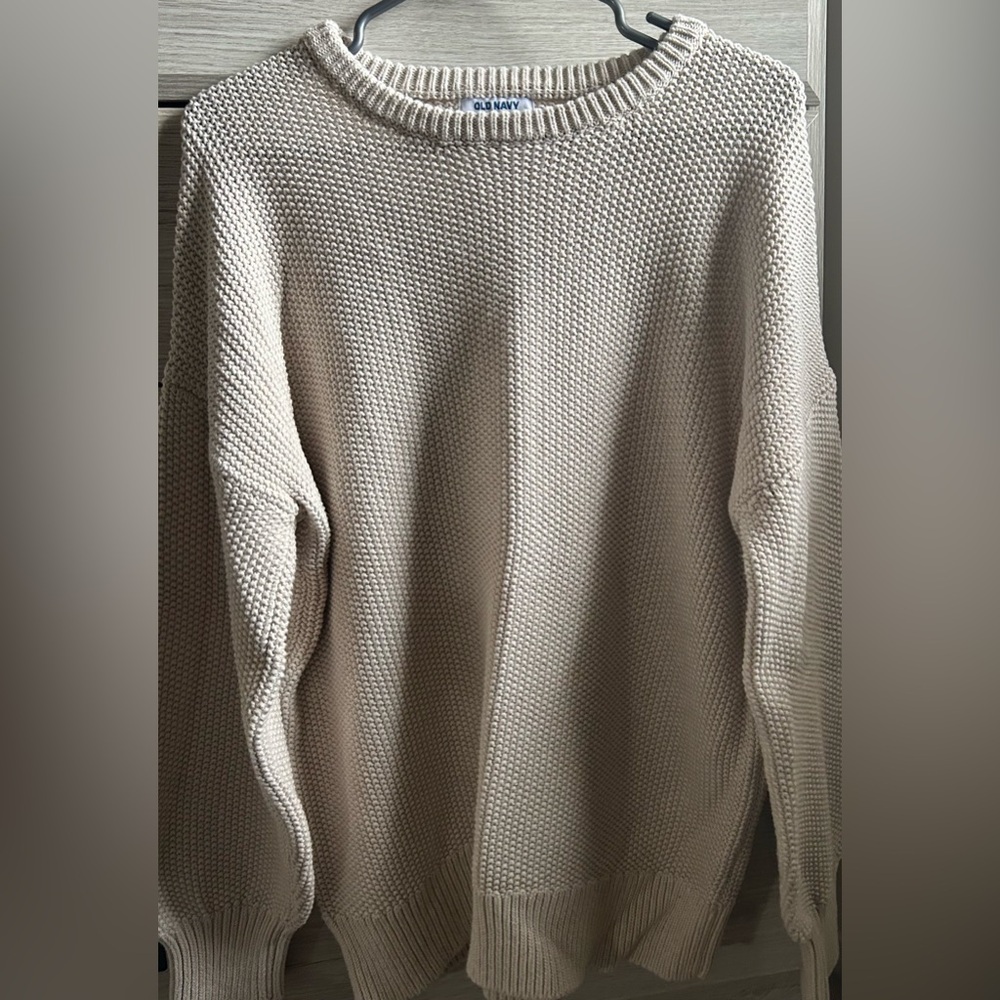 Old Navy Beige Shaker-Stitch Crewneck Sweater